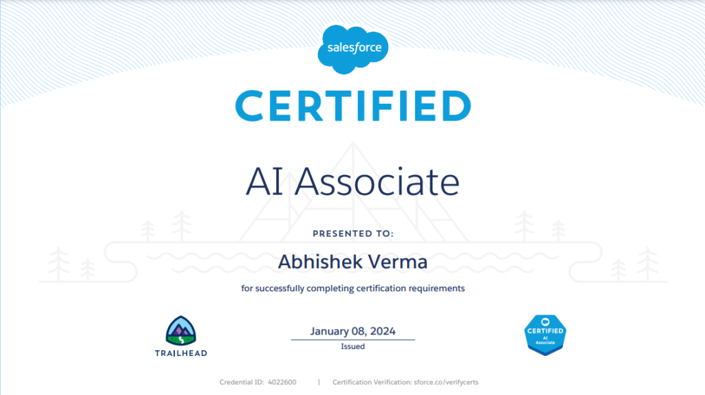 Abhishek Verma AI associate Exam, #howtopassAIassociateExam

Salesforce Certified AI Associate